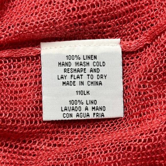 Eileen Fisher System Size Large Sweater Knit Fishnet Boxy Coral Red 100% Linen - Picture 6 of 7